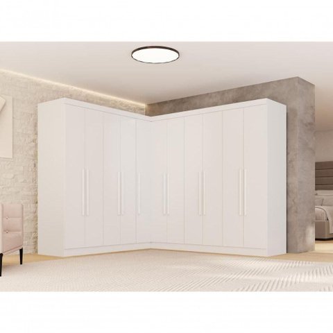 Guarda Roupa Casal Modulado de Canto 11 Portas de Bater 4 Gavetas MDP Branco Multimóveis 196cm