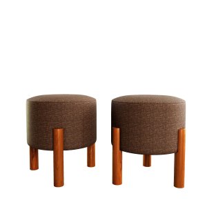 Kit Puff Lucca Marrom Pés Palito Decorativo Recepção Redondo em Linho Cru