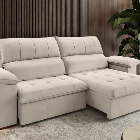 Sofa Retrátil e Reclinável Duplo Molejo 2,30m Tolledo Bege Marfim