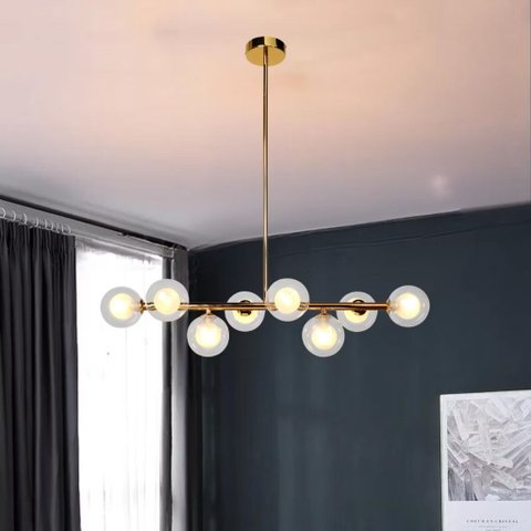 Lustre Pendente Jabuticaba 8 Globos Vidro Molecular Dourado G9 Bivolt
