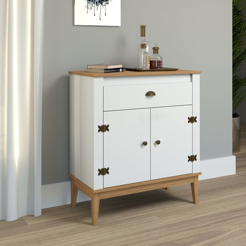 Aparador - Colonial 80x90x41 cm 1 Gaveta 2 Portas Branco/Mel