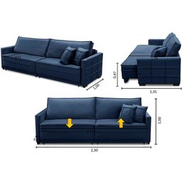 Sofá Retrátil e Reclinável 2,30m Karina Veludo Azul Madelina Decor - 2
