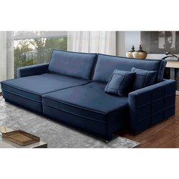 Sofá Retrátil e Reclinável 2,30m Karina Veludo Azul Madelina Decor - 1