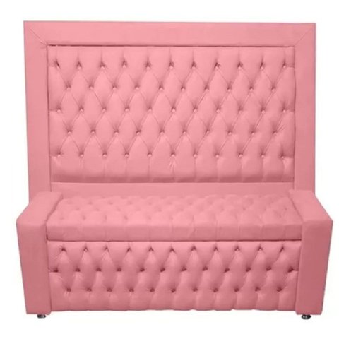 Kit Cabeceira de Cama Box e Calçadeira Baú Retro Capitonê Botão Encapados Casal 140 Cm Suede Rosa do