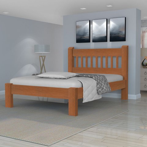 Cama Casal Queen Size Madeira Maciça Angelim Pedra/tauari Pérola Castanho