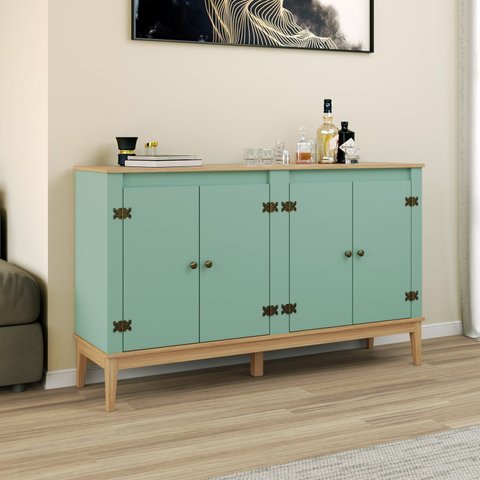Aparador - Buffet Colonial 149x90x41 cm 4 Portas Verde/Mel/Oliva