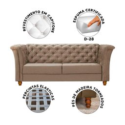 Sofá Para Barbearia 4 Lugares 2,60M Chesterfield Sued Bege Shop JM - 2