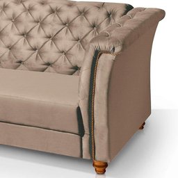 Sofá Para Barbearia 4 Lugares 2,60M Chesterfield Sued Bege Shop JM - 3