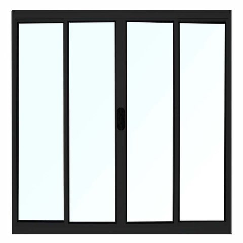 Janela de Alumínio Preto Vitro de Correr 4 Folhas Sem Grade CMC Modular - 1.00 (L) X 1.00 (A)