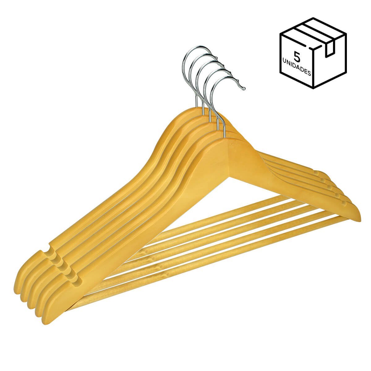 Kit 5 Cabides de Madeira Adulto Camisa Calça Gancho de Metal - 2