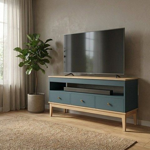 Rack Colonial para TV até 50 Polegadas 120cm com 3 Gavetas e 1 Nicho Petróleo/Mel