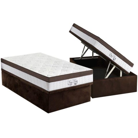Cama Box Baú Solteiro: Colchão Molas MasterPocket Ensacadas Anjos New King + Base CRC Suede Brown(88