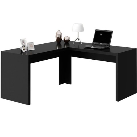 Mesa de Canto para Escritório em L Angular Mdp Preto