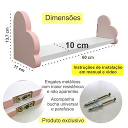 2 Prateleiras Nuvem Colorida Quarto Decoração Infantil 60cm:branco - 4 2 Prateleiras Nuvem Colorida Quarto Decoração Infantil 60cm:branco - 4