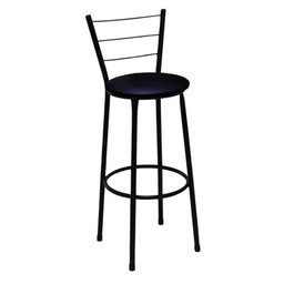 Banqueta Média Preta com Encosto para Cozinha Assento Preto - 1