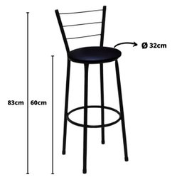 Banqueta Média Preta com Encosto para Cozinha Assento Preto - 2
