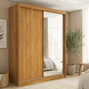 Ver imagem 2 de Guarda-roupa Solteiro com Espelho 2 Portas de Correr 4 Gavetas Cinamon/Off-White London