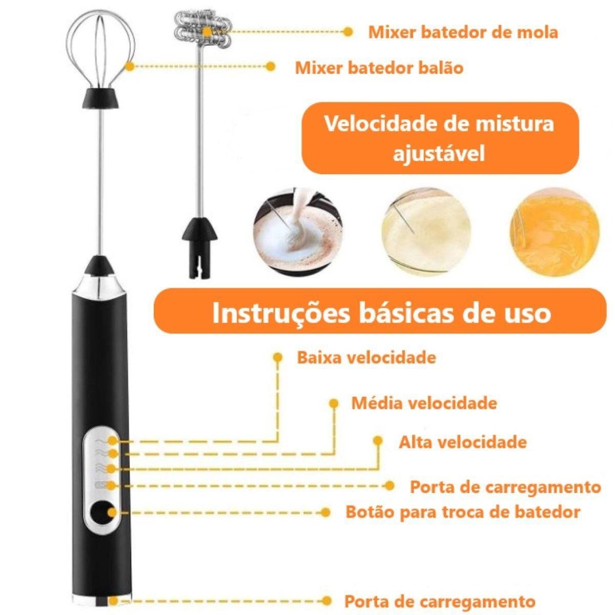 Batedor Misturador Mixer Elétrico 2x1 Bebidas Leite Café - 7