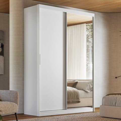 Guarda-Roupa Casal com Espelho 2 Portas de Correr e 3 Gavetas 100% MDF London Prime Ii Branco