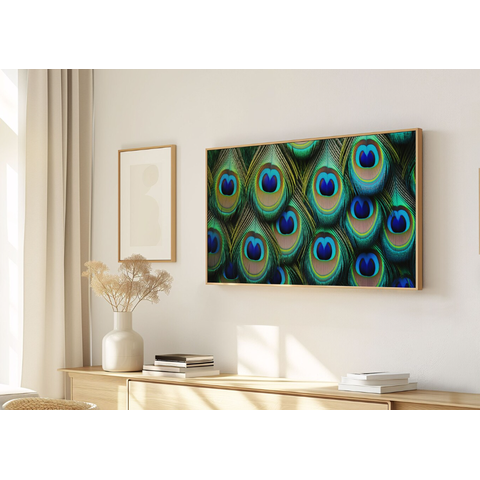 Quadro Decorativo N°150 115x70cm - Panorâmico Abstrato - Penas de Pavão Textura - Rollflex