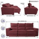 Ver imagem 3 de Sofá Retrátil e Reclinável 2.25m Cama inBox Canadá com Molas Velusoft Vinho