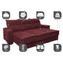 Ver imagem 4 de Sofá Retrátil e Reclinável 2.25m Cama inBox Canadá com Molas Velusoft Vinho