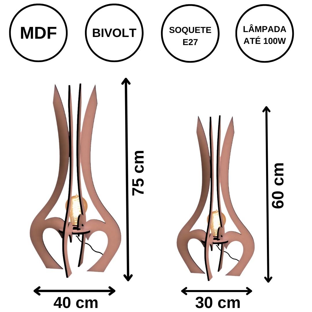 Luminária de Chão Mdf Palace:mdf Cru/kit com 2 - 75x40cm e 60x30cm - 3
