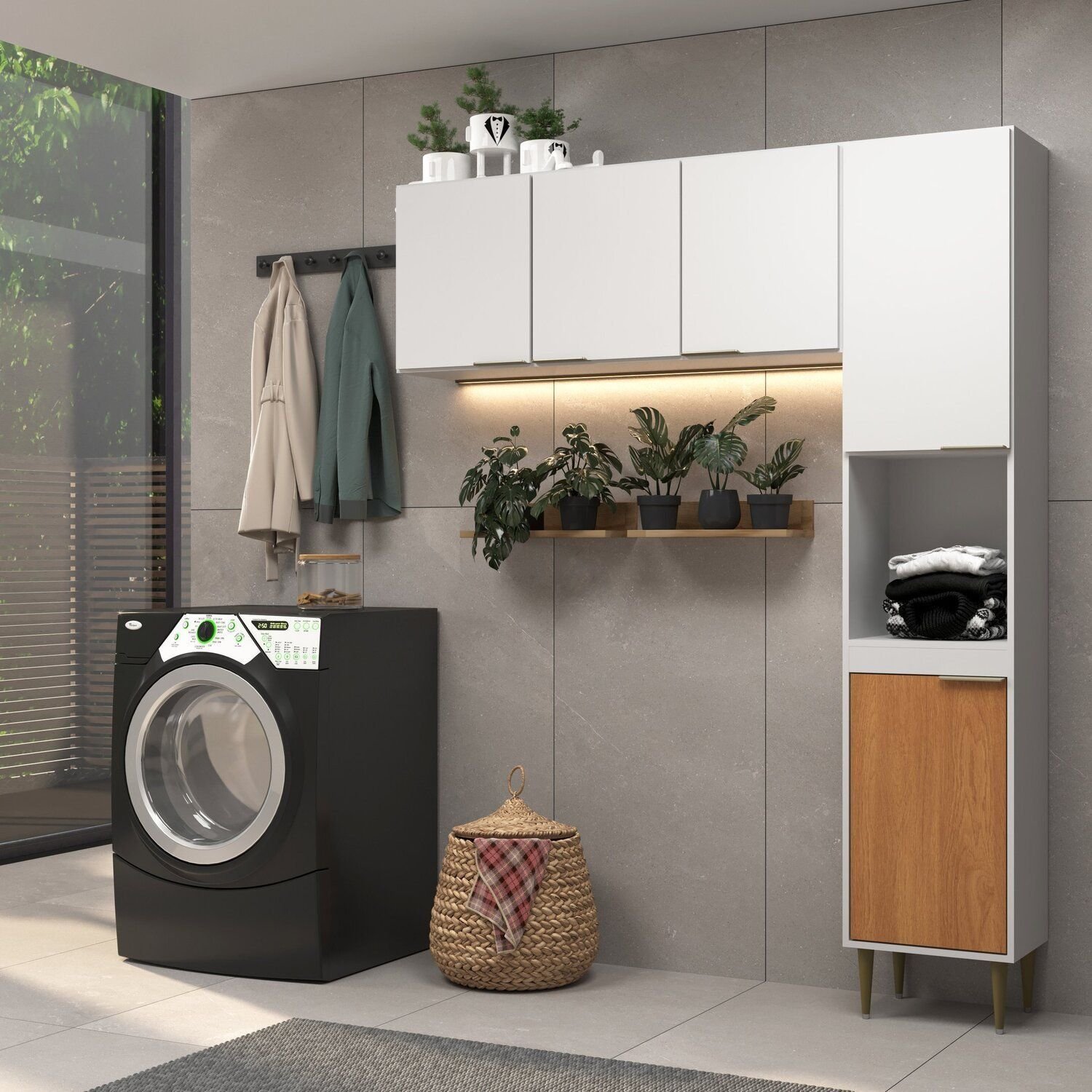 Lavanderia Modulada 2 Peças Jade 150cm Aéreo 3 Portas 120 Cm Torre