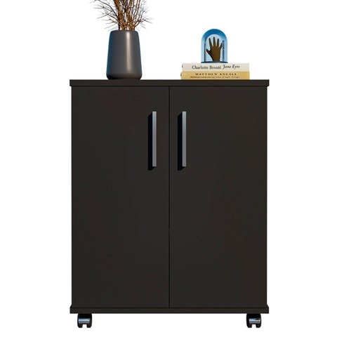 Armário Multiuso Compacto com Rodízios 2 Portas Preto