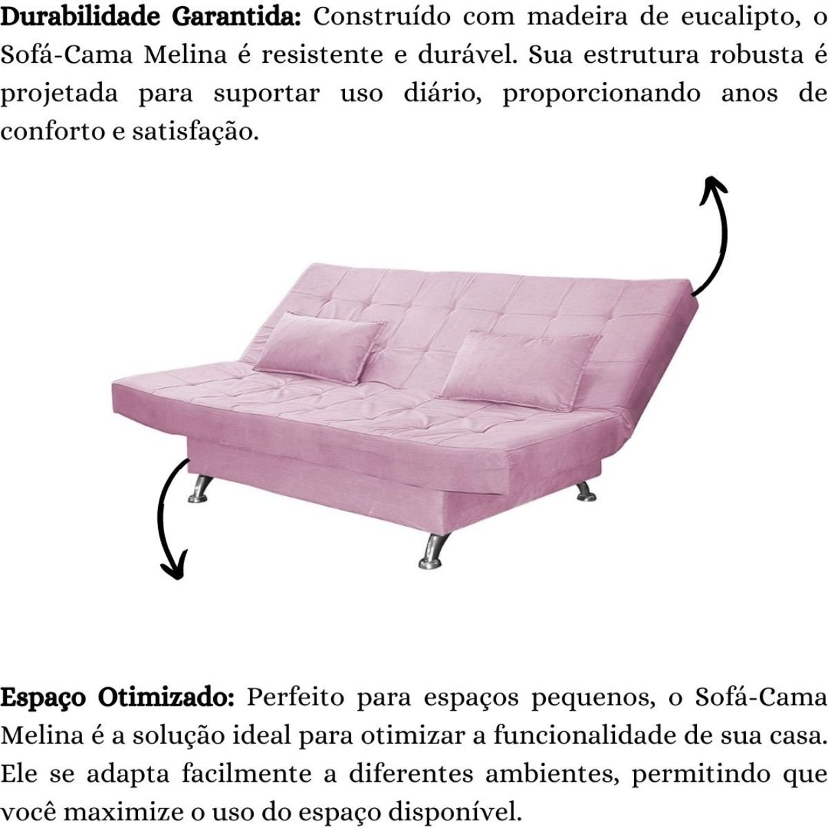 Sofá Cama Casal Com Almofadas 3 Lugares Melina Suede Rosê - 6