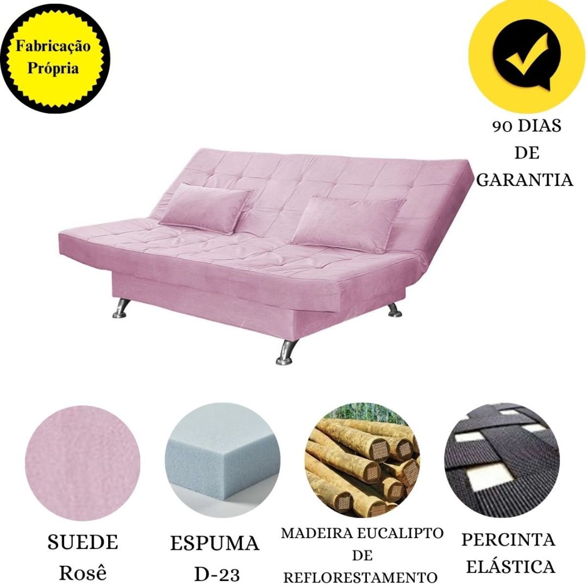 Sofá Cama Casal Com Almofadas 3 Lugares Melina Suede Rosê - 5