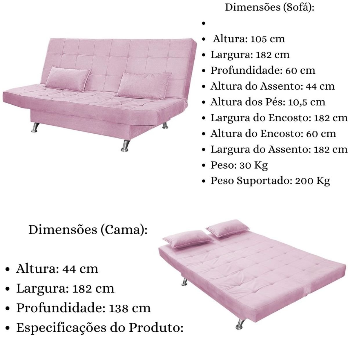 Sofá Cama Casal Com Almofadas 3 Lugares Melina Suede Rosê - 7