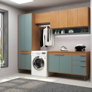 Lavanderia Modulada 4 Peças, Aéreo 120cm, Aéreo 80cm, Balcão 120cm e Armário 4 Portas