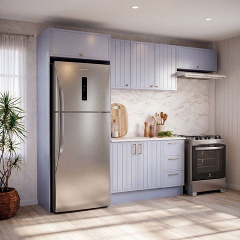 Cozinha Completa Planejada 100% MDF 4 Peças com Tampo CabeCasa MadeiraOriginals Azul Marselha