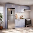 Ver imagem 1 de Cozinha Planejada 5 Peças 3 Aéreo 1 Balcão com Tampo 1 Kit Lateral Marselha CabeCasa MadeiraOriginals Azul/Sereno