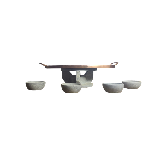 Fondue Retangular 30x20cm Pedra Sabão e 4 Tigelas para Molho