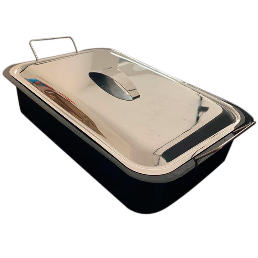 Forma Assadeira com Grelha Esmaltada + Tampa Aço Inox Forno - 1
