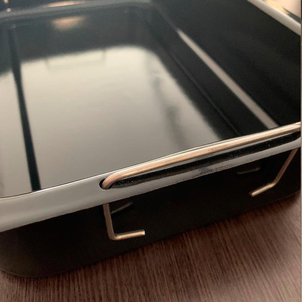 Forma Assadeira com Grelha Esmaltada + Tampa Aço Inox Forno - 9