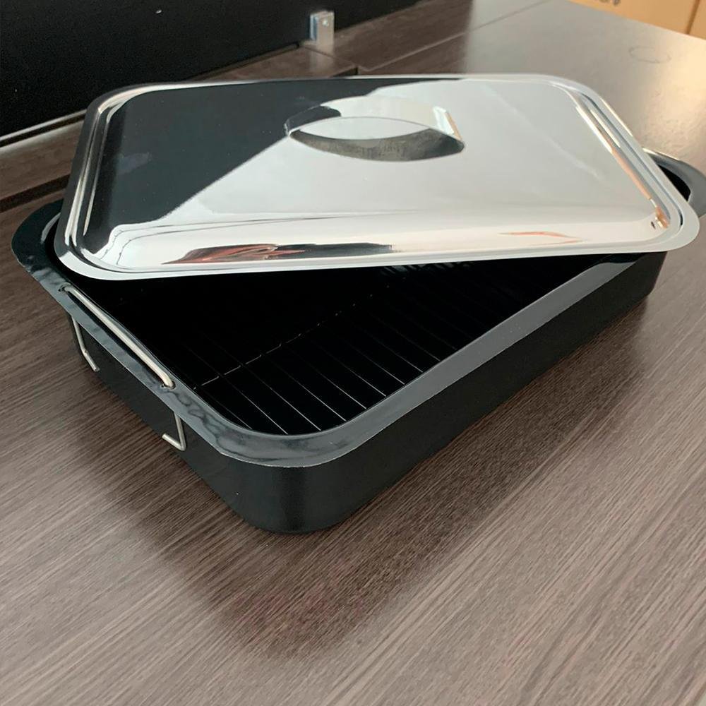 Forma Assadeira com Grelha Esmaltada + Tampa Aço Inox Forno - 3