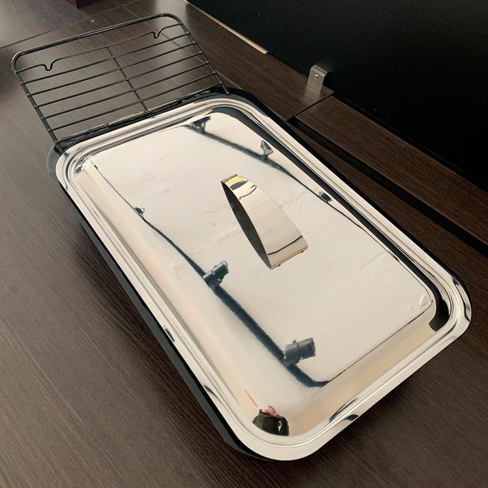 Forma Assadeira com Grelha Esmaltada + Tampa Aço Inox Forno - 4