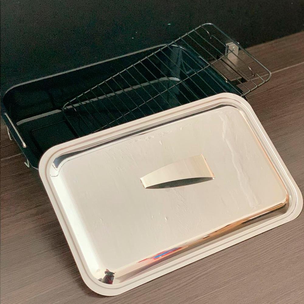 Forma Assadeira com Grelha Esmaltada + Tampa Aço Inox Forno - 6
