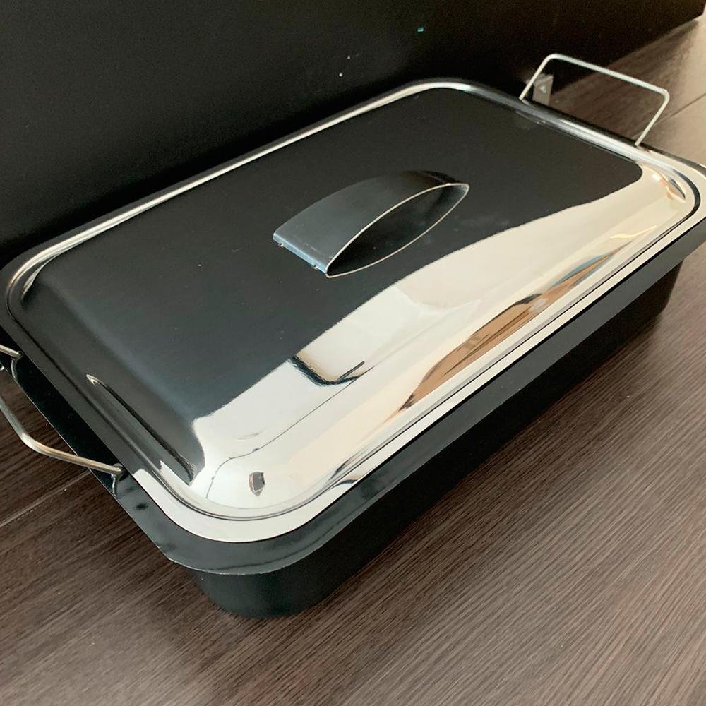 Forma Assadeira com Grelha Esmaltada + Tampa Aço Inox Forno - 5
