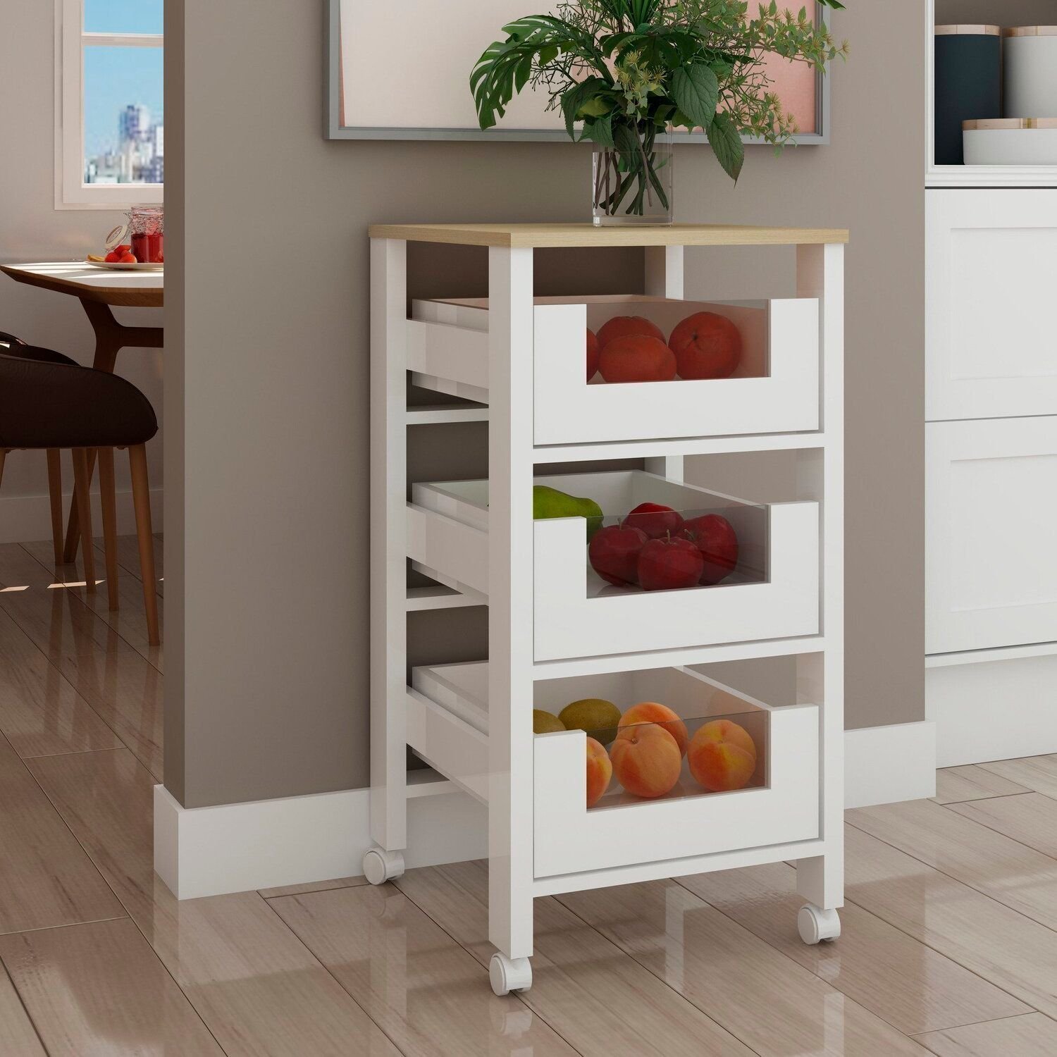 Armário Fruteira para Cozinha com Cestos com Detalhes em Vidro ...