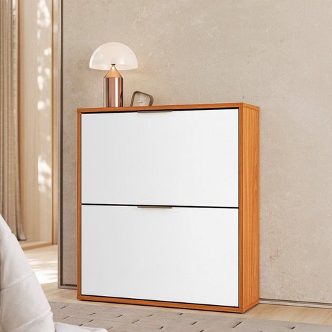 Sapateira com 2 Portas Multiuso Organizadora para Calçados Closet e Quarto Cinamomo/Branco