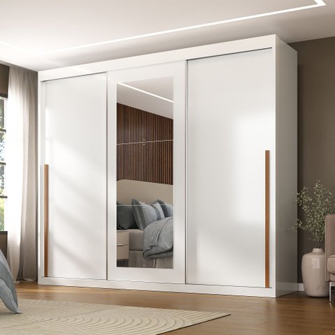 Guarda-Roupa Casal 3 Portas de Correr e 6 Gavetas Spazio Yescasa Branco