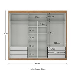 Guarda-roupa Casal 3 Portas de Correr e 6 Gavetas Spazio - 3