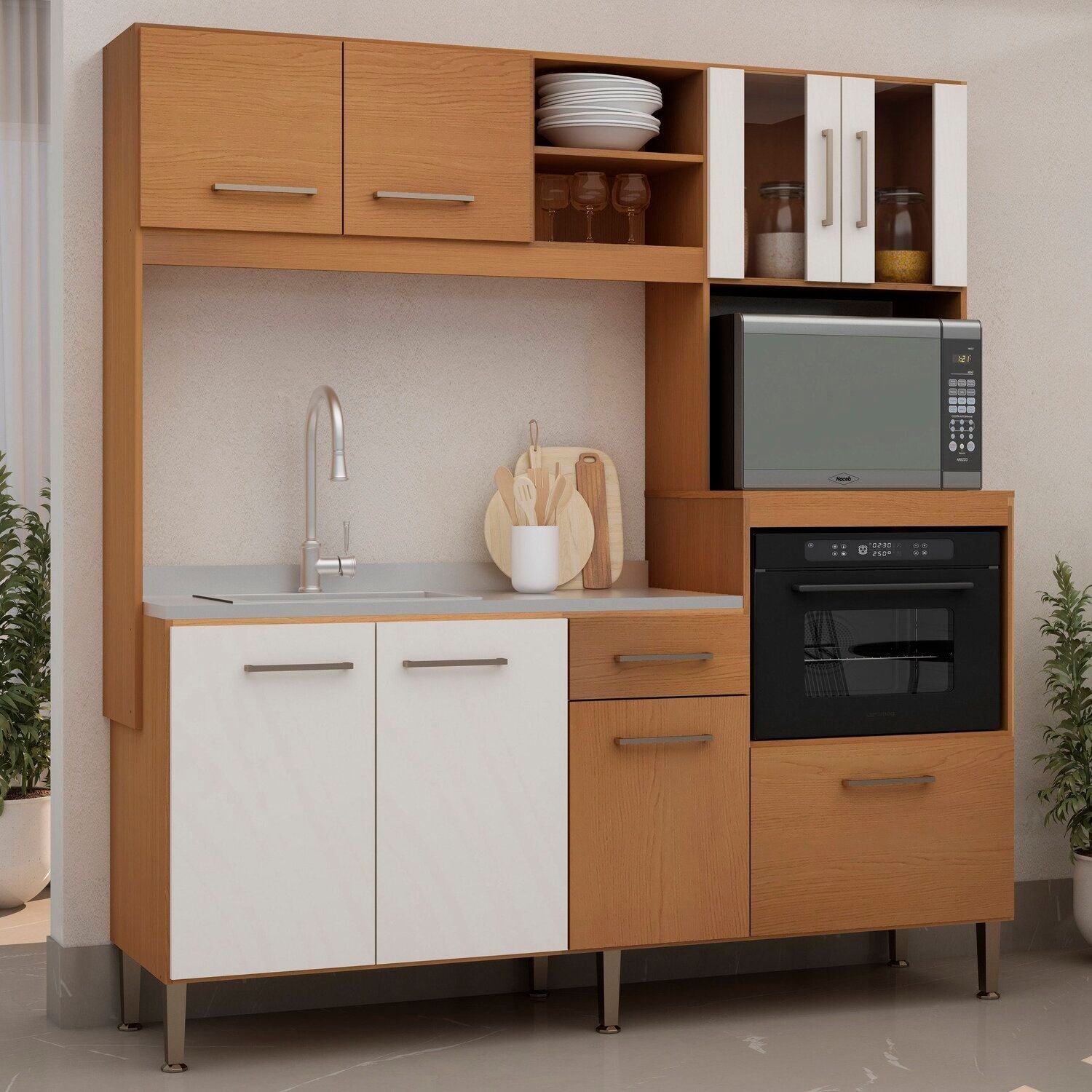 Cozinha Compacta com Porta de Vidro 180 Cm de Largura Helena