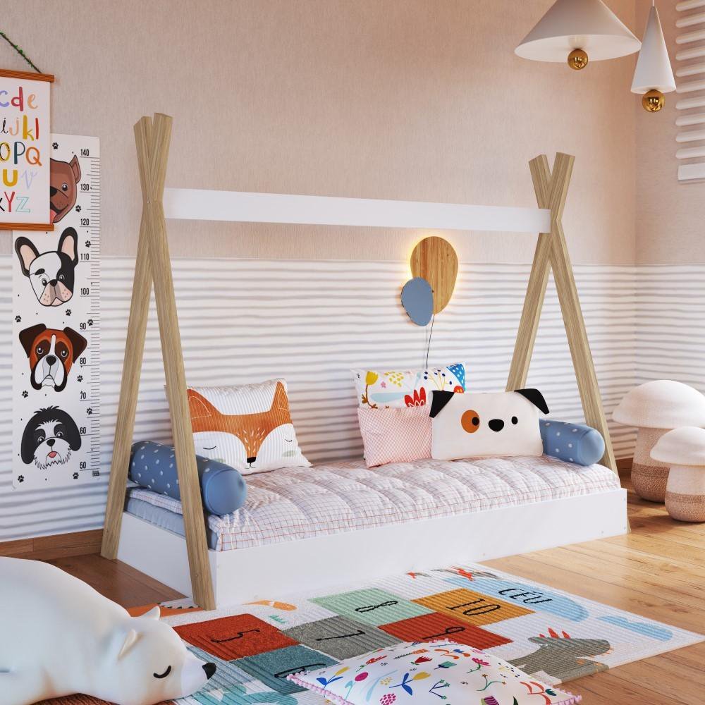 Cama Infantil Cabana MDF Marrom Madeira Branco - 2