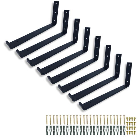 8 Suportes L Aço Resistente Moderno 25cm Mão Francesa para Prateleira Fixação de Parede Preto