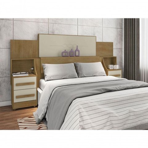 Cabeceira de Casal Extensível Síria Cinamomo com Off White - Rv Móveis